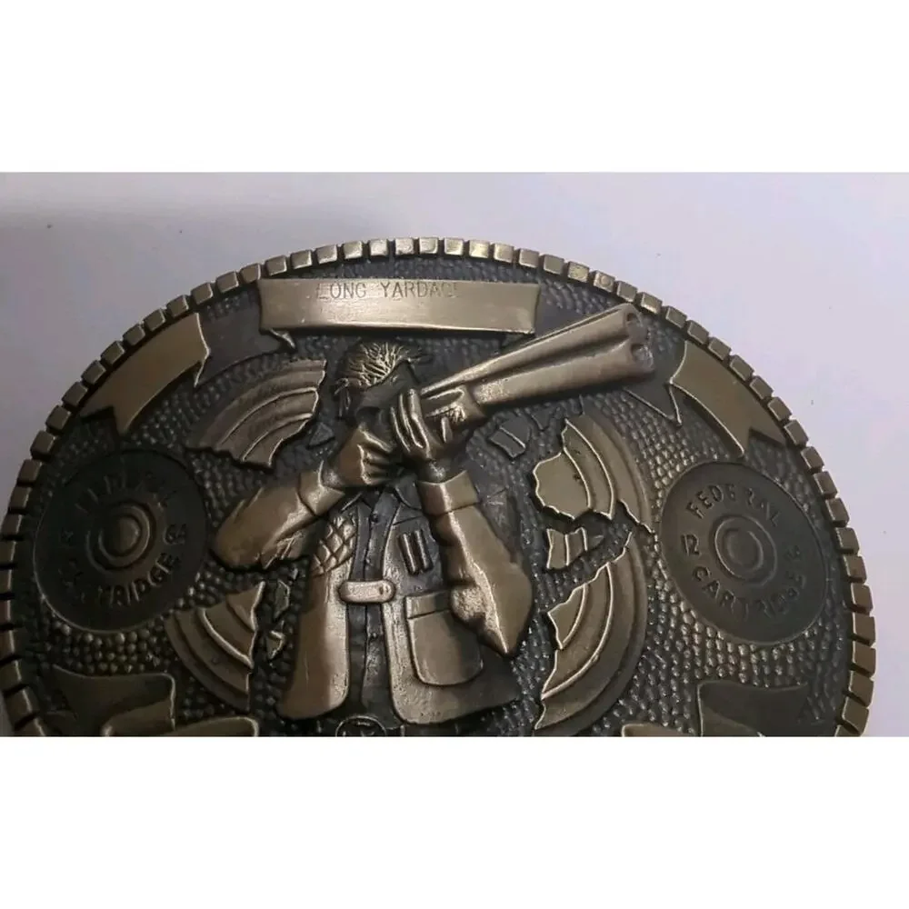 1980 Cimarron Gun Club Brass Belt Buckle Long yardage Kansas Award Design Metals